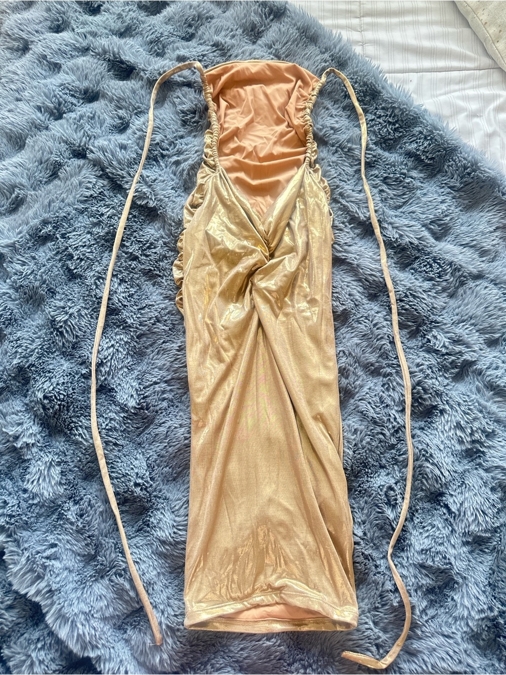 Backless Gold Shimmer Mini Dress